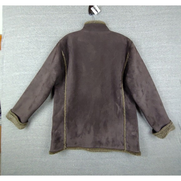 LL Bean Womens Jacket Medium Brown Sherpa Fleece Faux Suede VTG Cabincore Cozy‎ - Picture 8 of 9